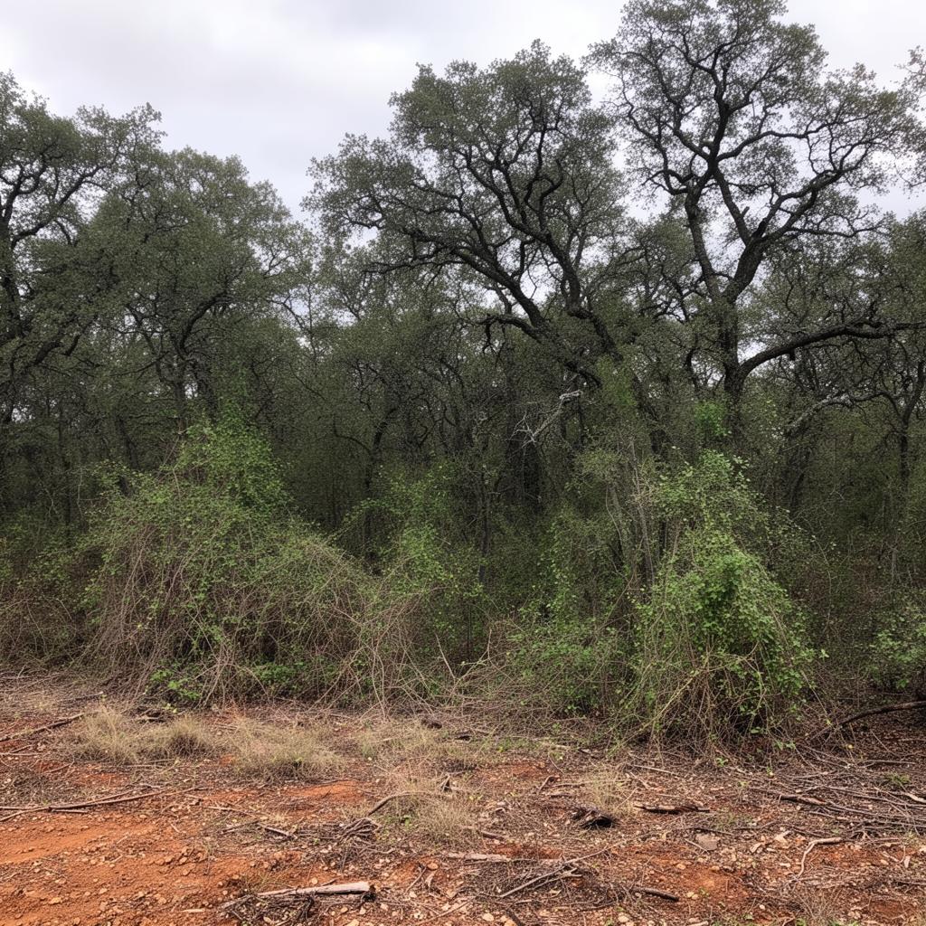 Heavily wooded Texas land before clearing